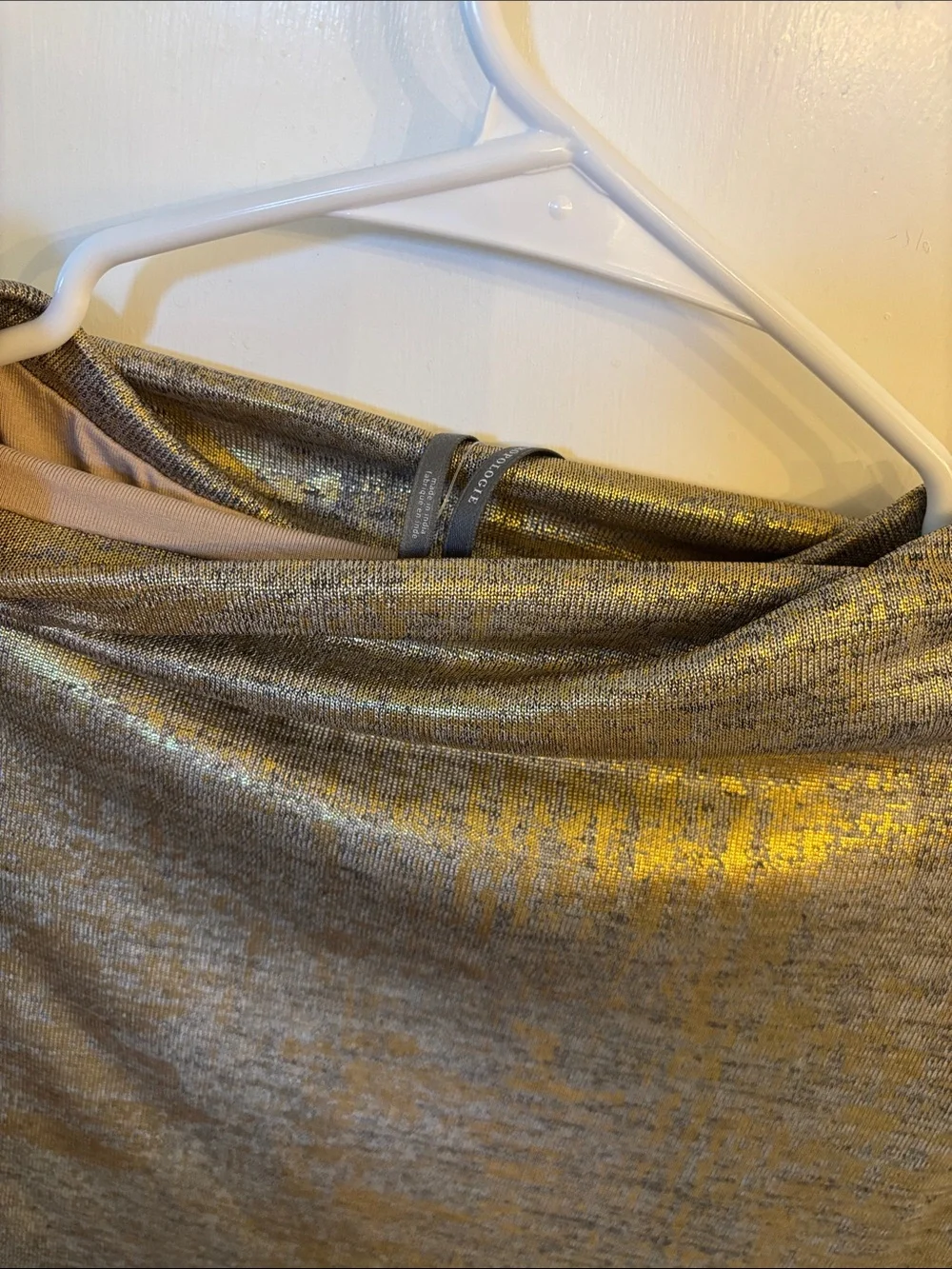 Anthropologie Metallic Gold Ruched Maxi Dress